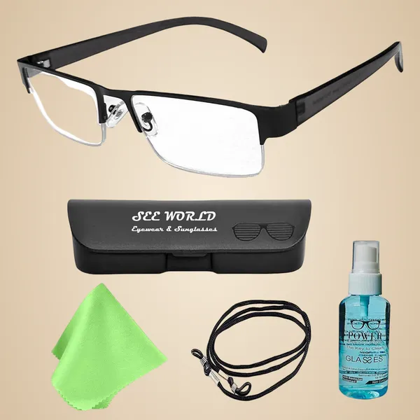 Black_Half_Rim_Metal_Frame_Reading_Eyeglasses_With_Cover,_Lens_Cleaning_Spray,_Cleaning_Cloth_&_Hanging_Dori