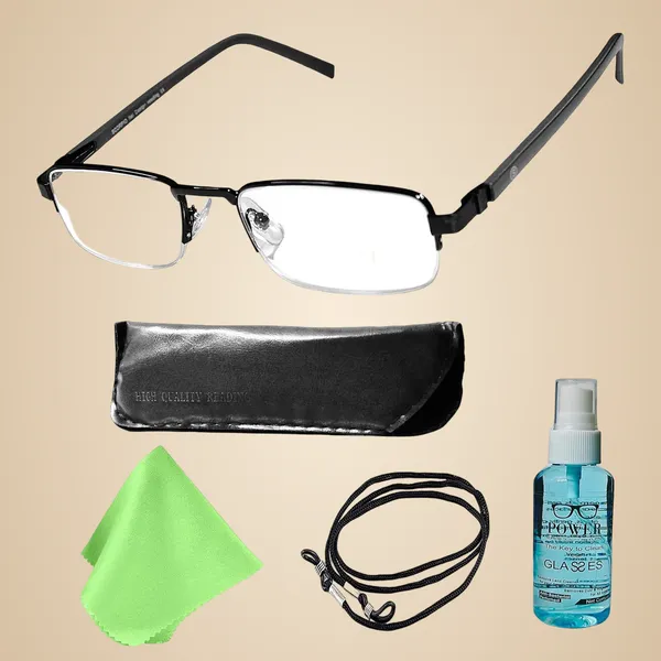 See_World_-_BLACK_Half_Rim_Metal_Frame_Reading_Eyeglasses_With_Spring_Hinges,_Soft_Cover,_Lens_Cleaning_Spray,_Cleaning_Cloth_&_Hanging_Dori
