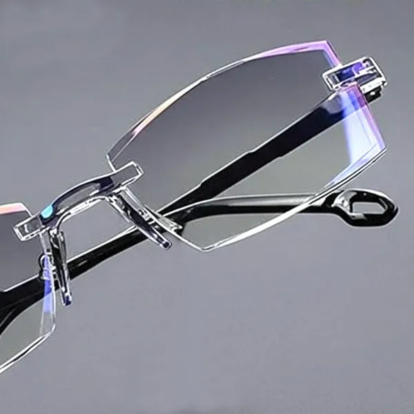 SEE_WORLD_-_BLACK_Rimless_Frame_Blue_Cut_Reading_Eyeglasses_With_Hard_Case_And_Cleaning_Cloth