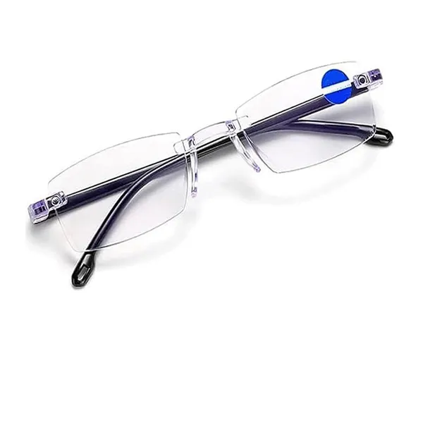 SEE_WORLD_-_BLACK_Rimless_Frame_Blue_Cut_Reading_Eyeglasses_With_Hard_Case_And_Cleaning_Cloth