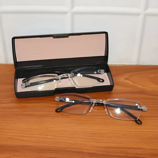 SEE_WORLD_-_BLACK_Rimless_Frame_Blue_Cut_Reading_Eyeglasses_With_Hard_Case_And_Cleaning_Cloth