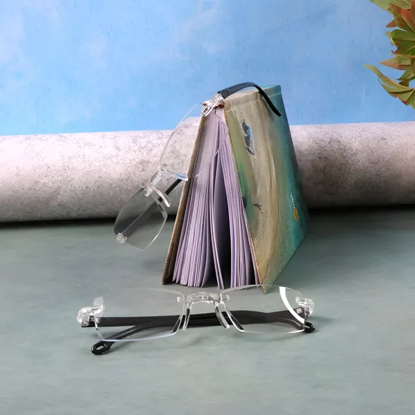 SEE_WORLD_-_BLACK_Rimless_Frame_Blue_Cut_Reading_Eyeglasses_With_Hard_Case_And_Cleaning_Cloth