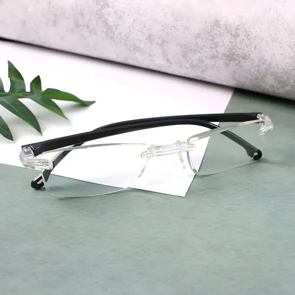 SEE_WORLD_-_BLACK_Rimless_Frame_Blue_Cut_Reading_Eyeglasses_With_Hard_Case_And_Cleaning_Cloth