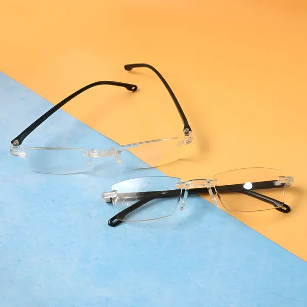 SEE_WORLD_-_BLACK_Rimless_Frame_Blue_Cut_Reading_Eyeglasses_With_Hard_Case_And_Cleaning_Cloth