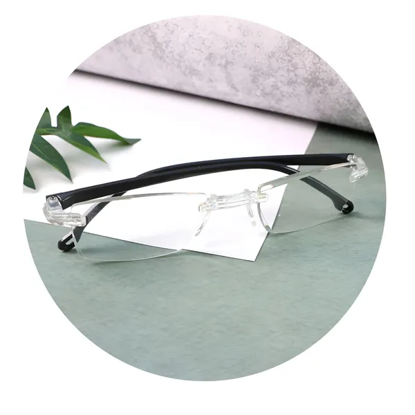 SEE_WORLD_-_BLACK_Rimless_Frame_Blue_Cut_Reading_Eyeglasses_With_Hard_Case_And_Cleaning_Cloth