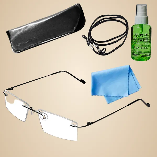 See_World_-_GREY_Rimless_Thin_Metal_Frame_Reading_Eyeglasses_With_Soft_Cover,_Lens_Cleaning_Spray,_Cleaning_Cloth_&_Hanging_Dori