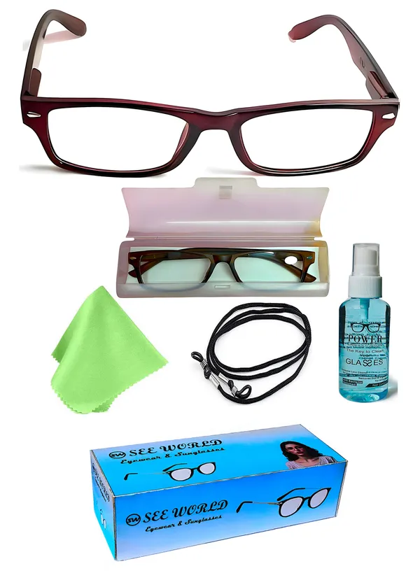 SEE_WORLD_-_Brown_Full_Rim_Frame_With_Spring_Hinges_Reading_Eyeglasses_With_Transparent_Case,_Lens_Cleaning_Spray,_Cleaning_Cloth_&_Hanging_Dori