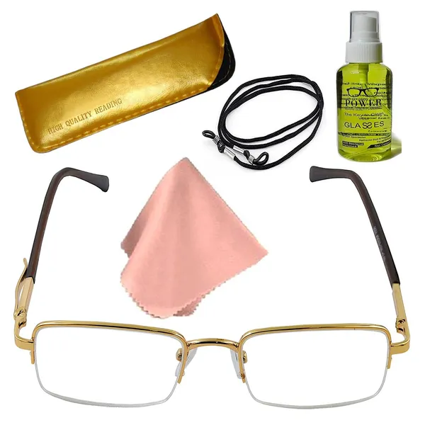 See_World_-_GOLDEN_Half_Rim_Metal_Frame_With_Pen_Clip_Spring_Hinges_Reading_Eye_Glasses_With_Eye_Protection,_Soft_Cover,_Cleaning_Spray,_Cleaning_Cloth_&_Dori