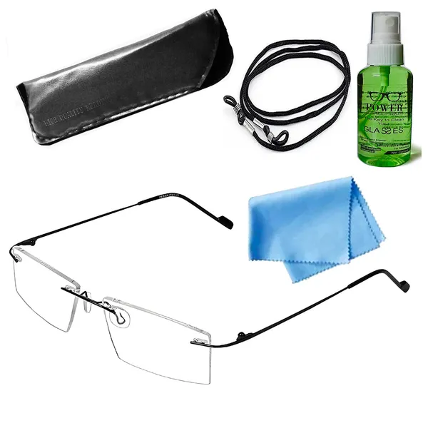 See_World_-_GREY_Rimless_Thin_Metal_Frame_Reading_Eyeglasses_With_Soft_Cover,_Lens_Cleaning_Spray,_Cleaning_Cloth_&_Hanging_Dori