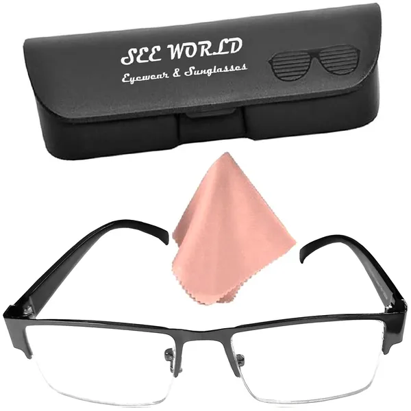 Gun_Metal_Grey_Metallic_Half_Rim_Medium_Frame_Reading_Eye_Glasses_With_Hard_Case_And_Cleaning_Cloth