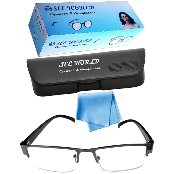 Gun_Metal_Grey_Metallic_Half_Rim_Medium_Frame_Reading_Eye_Glasses_With_Hard_Case_And_Cleaning_Cloth