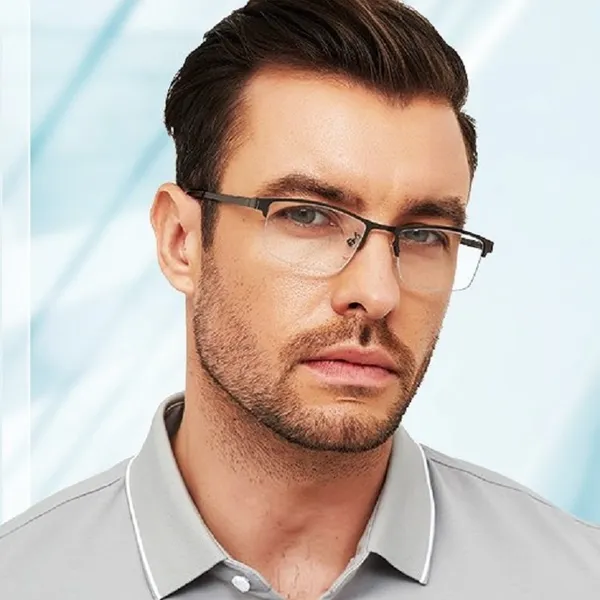 Gun_Metal_Grey_Metallic_Half_Rim_Medium_Frame_Reading_Eye_Glasses_With_Hard_Case_And_Cleaning_Cloth