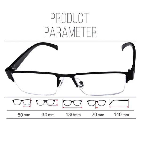 Gun_Metal_Grey_Metallic_Half_Rim_Medium_Frame_Reading_Eye_Glasses_With_Hard_Case_And_Cleaning_Cloth