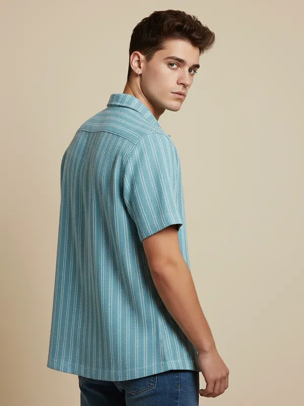 Sky_Blue_Cotton_Rich_Fabric_Shirt_Jaquard_Knit_For_Men