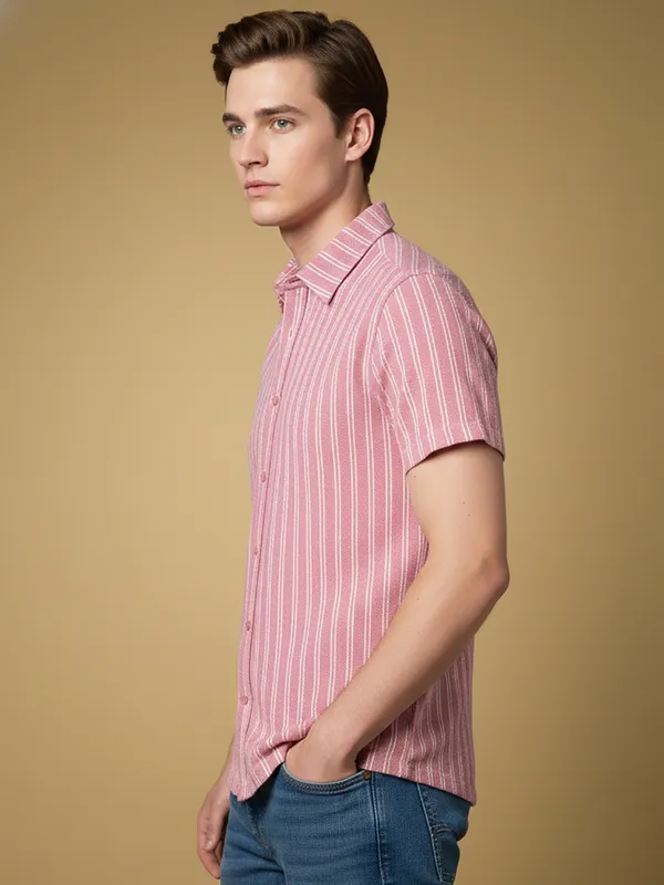Pink_Cotton_Rich_Fabric_Shirt_Jaquard_Knit_For_Men