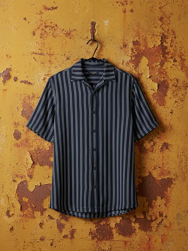 Black_Cotton_Rich_Fabric_Shirt_Jaquard_Knit_For_Men
