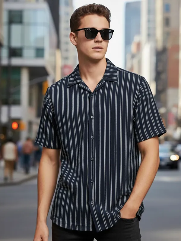 Black_Cotton_Rich_Fabric_Shirt_Jaquard_Knit_For_Men