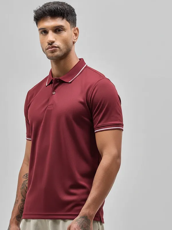 Maroon_Techno_Polo_Cotton__Tshirt_For_Men