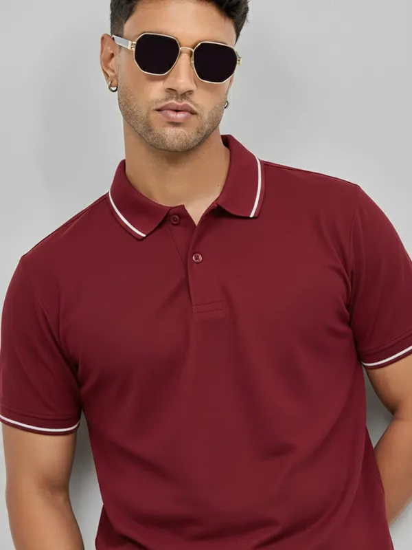 Maroon_Techno_Polo_Cotton__Tshirt_For_Men