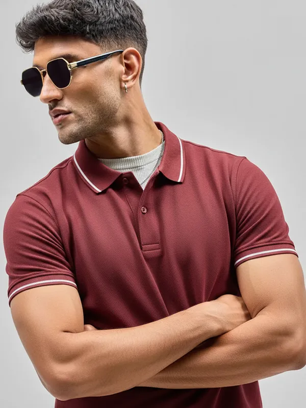 Maroon_Techno_Polo_Cotton__Tshirt_For_Men