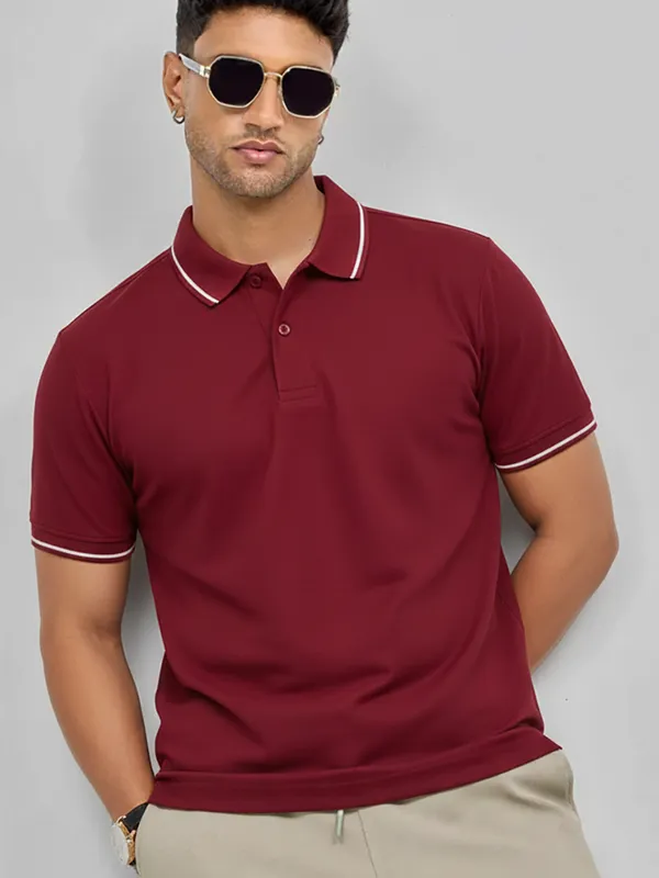 Maroon_Techno_Polo_Cotton__Tshirt_For_Men