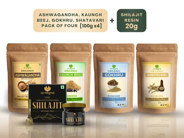 Tanyatrapt_Ashwagandha,_Kaunch_Beej,_Gokhru,_Shatavari_(4x100g)_&_Shilajit_resin_(20g)