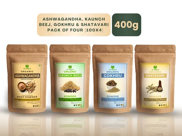 Pack_of_4_-_Ashwagandha,_Gokhru,_Kaunch_Seed,_Shatavari_Powder_100_GM_each__Combo_(400g)