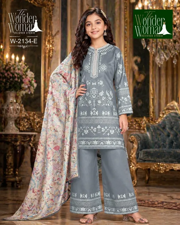 Ivory_Satin_Printed_Set_With_Dupatta_For_Girls