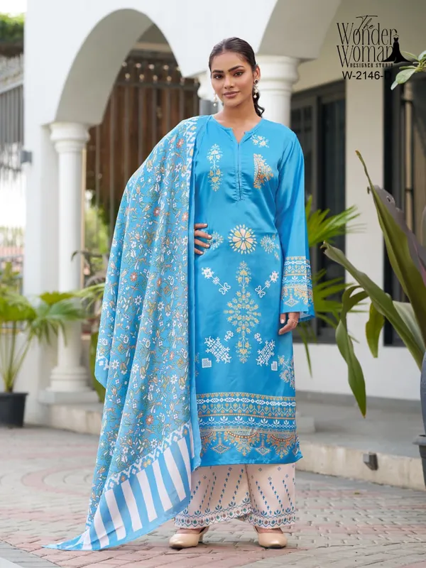 Teal_Blue_Satin_3-Piece_Set_for_Women