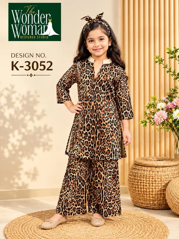 Brown_Satin_Printed_Classic_kurta_for_girls