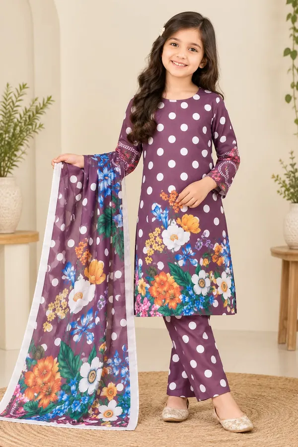 Purple_polka_dot_suit_set_with_floral_border_kurti_+_dupatta_for_girls