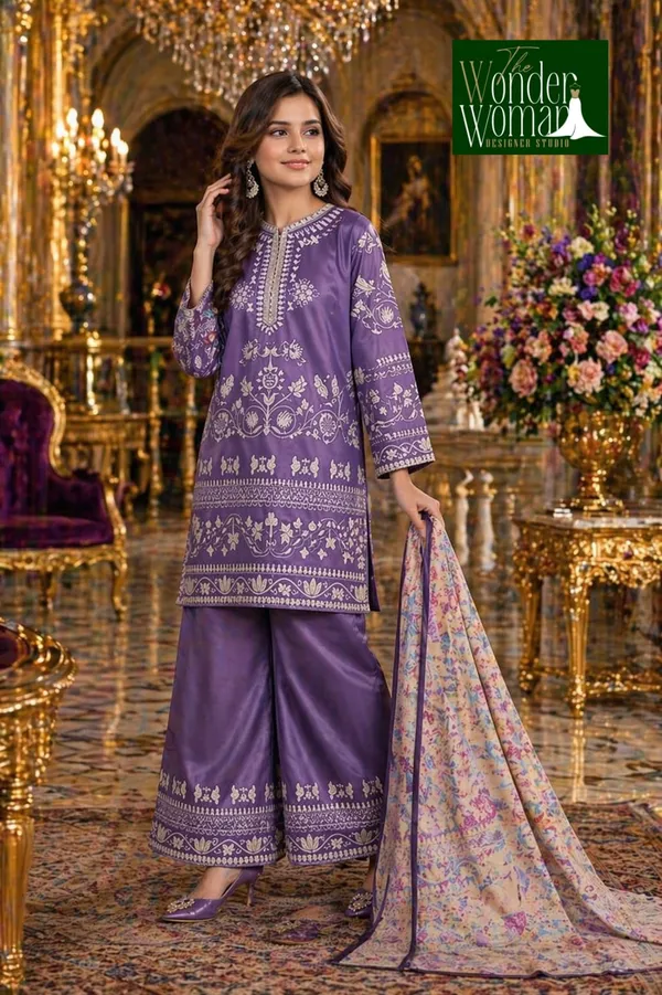 Purple_Satin_Printed_Set_With_Dupatta_For_Girls