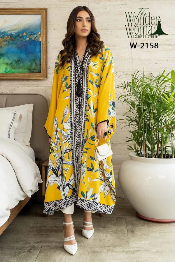 Yellow_Printed_Kaftan_With_Bottom_For_Women