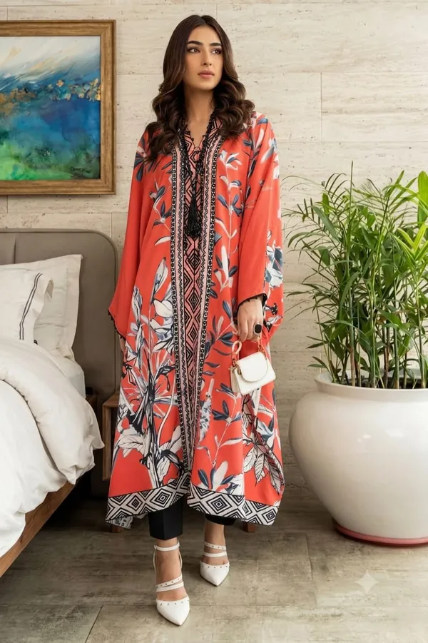 Coral_Printed_Kaftan_With_Bottom_For_Women