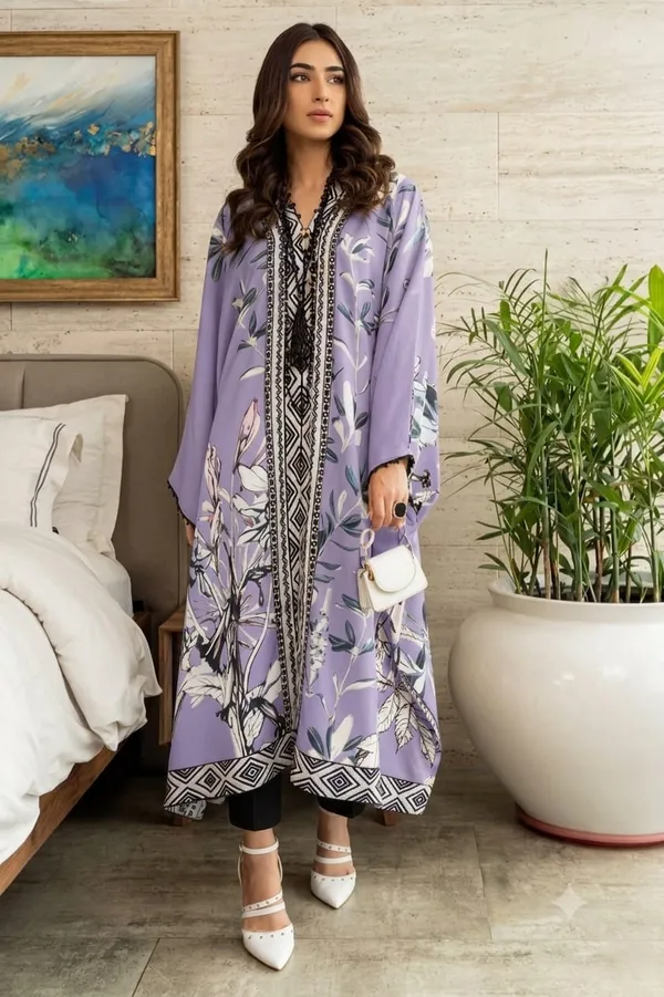 Lavender_Printed_Kaftan_With_Bottom_For_Women