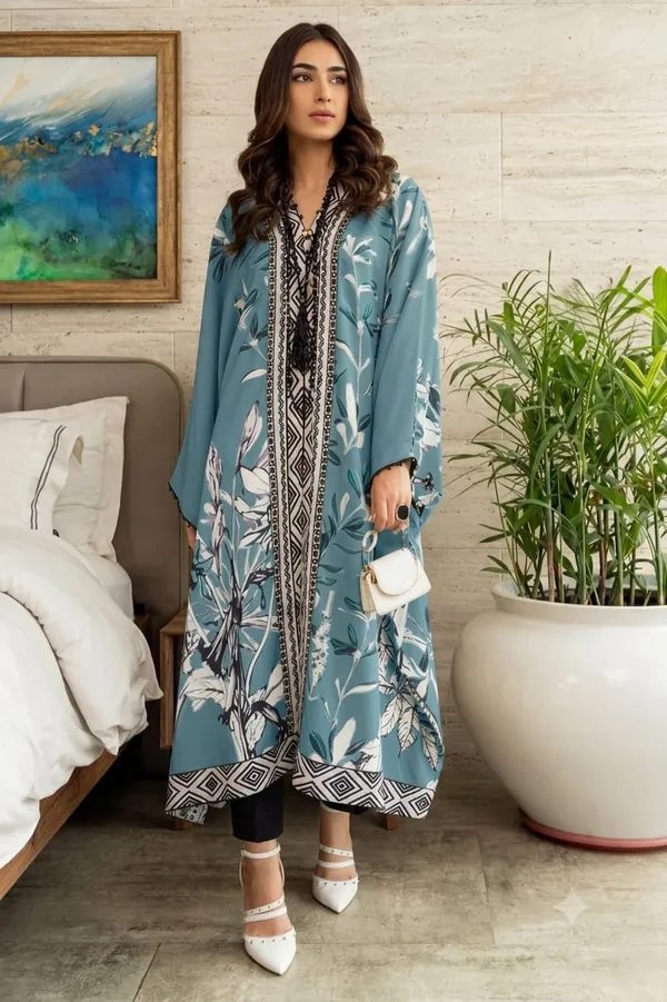 Dusty_Blue_Printed_Kaftan_With_Bottom_For_Women