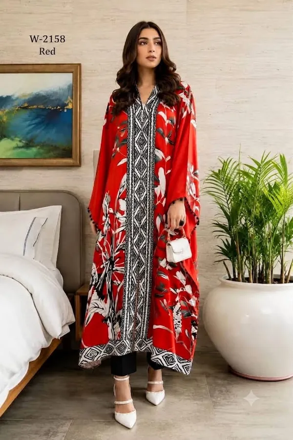 Red_Printed_Kaftan_With_Bottom_For_Women