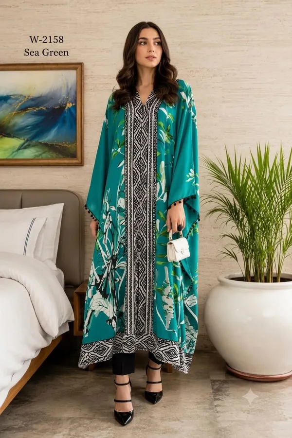 Sea_Green_Printed_Kaftan_With_Bottom_For_Women