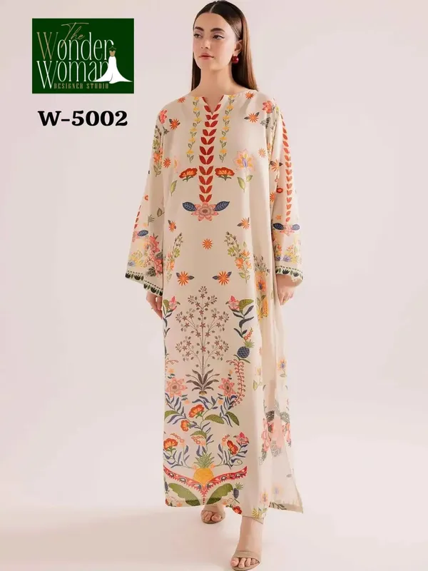 Beige_Multi-Color_Floral_Printed_Kaftan