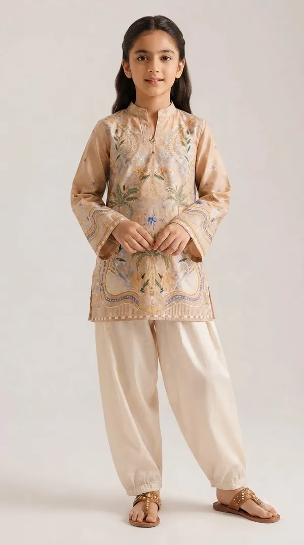 Cream_Palm_Print_Satin_Girls_Co-ord_Set