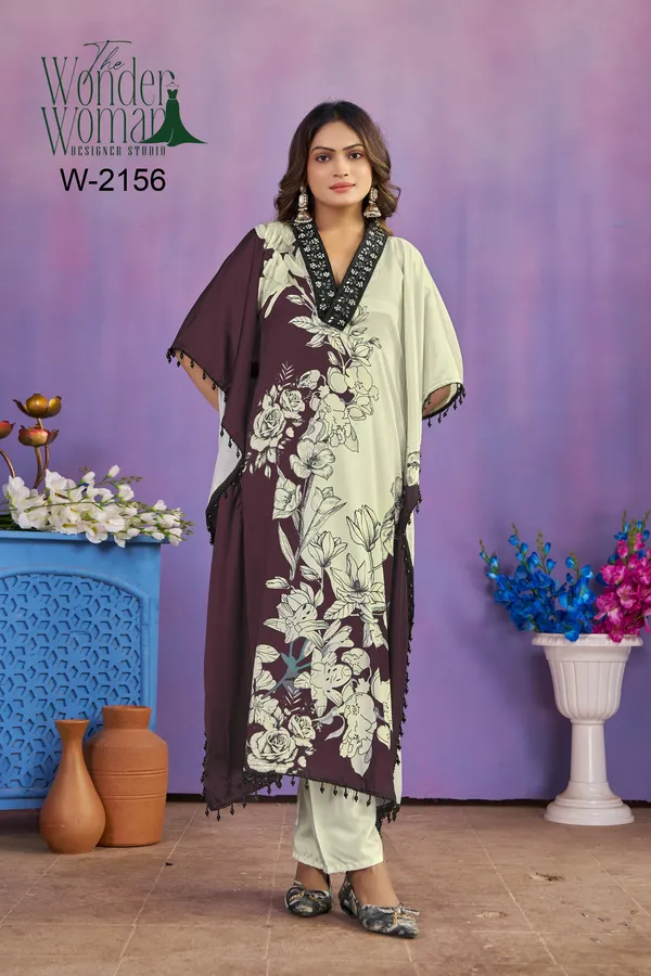 White_Purple_Printed_Kaftan_With_Bottom_For_Women