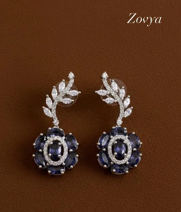 Blue_And_Rhodium_Plated_Brass_Rhodium_Earring_And_Necklace_Set_For_Women