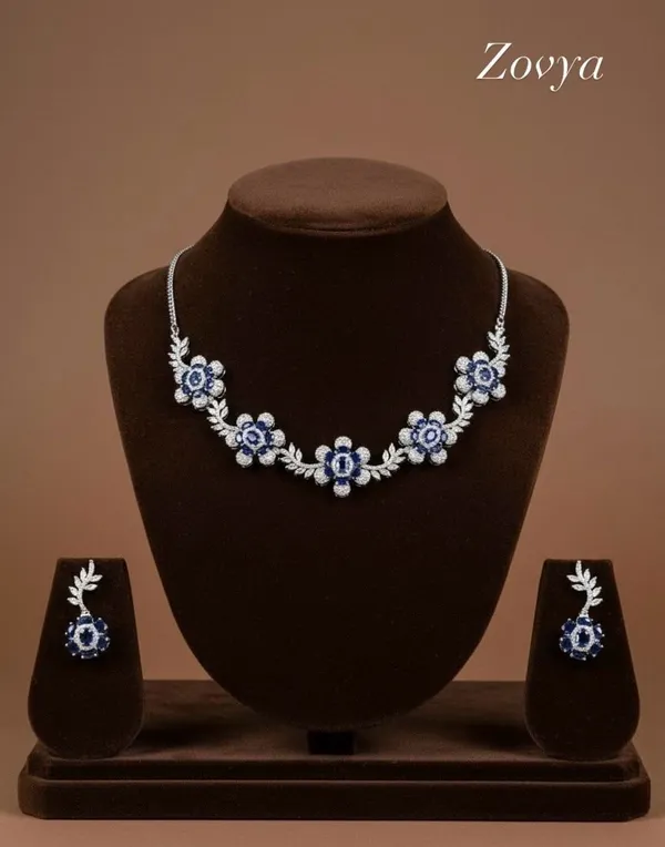 Blue_And_Rhodium_Plated_Brass_Rhodium_Earring_And_Necklace_Set_For_Women