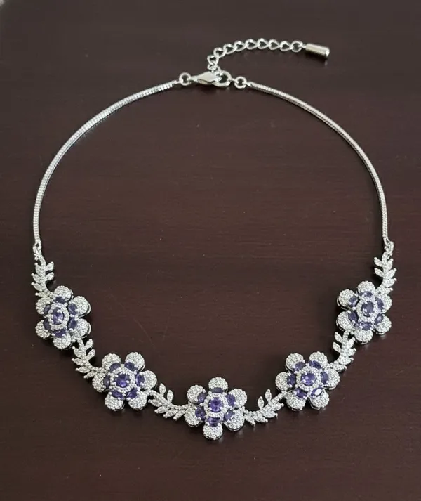 Blue_And_Rhodium_Plated_Brass_Rhodium_Earring_And_Necklace_Set_For_Women