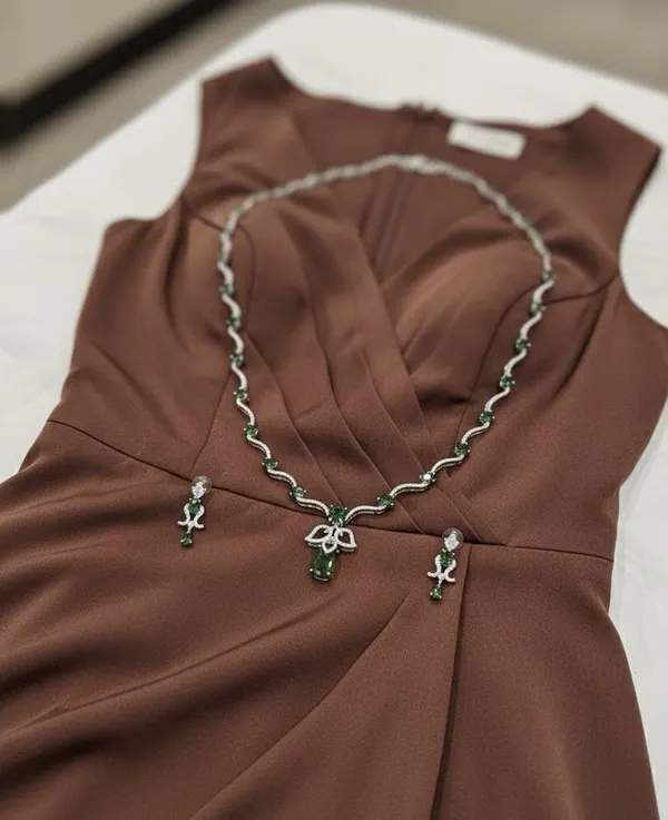 Green_Brass__Silver_Earring_And_Necklace_Set_For_Women