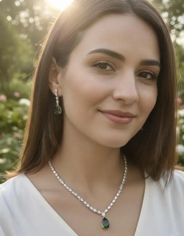 Green_And_Silver_Brass_Rhodium_Earring_And_Necklace_Set_For_Women