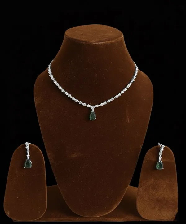 Green_And_Silver_Brass_Rhodium_Earring_And_Necklace_Set_For_Women