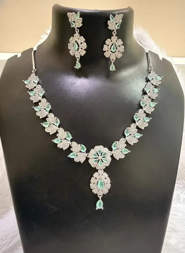 ZOVYA_Brass_Silver_Silver,_Green_Jewellery_Set_(Pack_of_3)