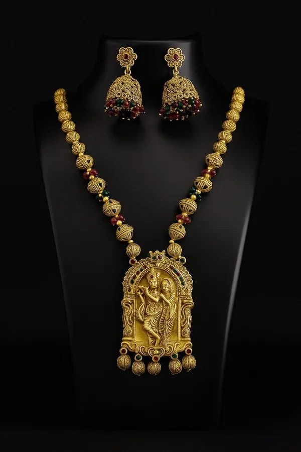 Gold_Plated_Brass_Necklace_And_Pendant_And_Earring_Set_For_Women