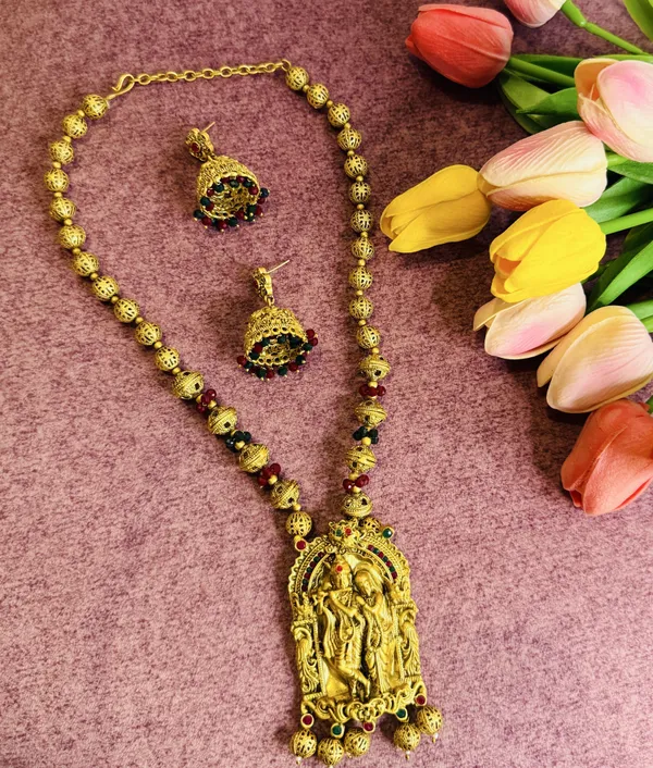 Gold_Plated_Brass_Necklace_And_Pendant_And_Earring_Set_For_Women